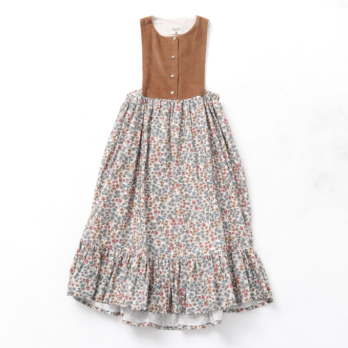 Popelin ポペリン<br>コーデュロイエプロンワンピース フラワー柄<br>Mod.34.2