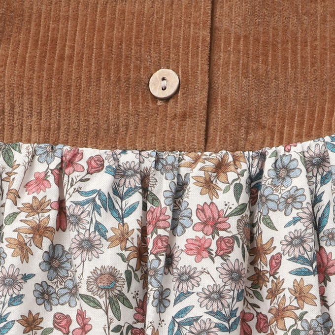 Popelin ポペリン<br>コーデュロイエプロンワンピース フラワー柄<br>Mod.34.2