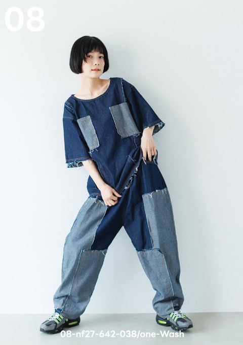 NUNUFORME<br> ヌヌフォルム<br>【27ssご予約 1月入荷予定】<br>デニムパッチワークパンツ<br>08-nf27-642-038