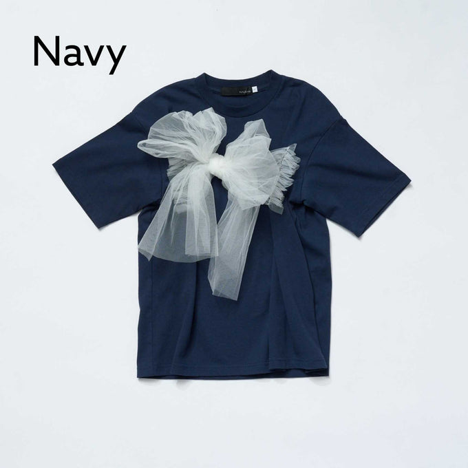 NUNUFORME<br> ヌヌフォルム<br>【27ssご予約 2月入荷予定】<br>チュールリボンTシャツ<br>39-nc27-854-729