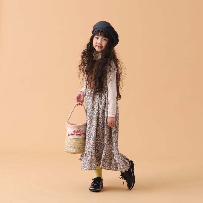 Popelin ポペリン<br>コーデュロイエプロンワンピース フラワー柄<br>Mod.34.2