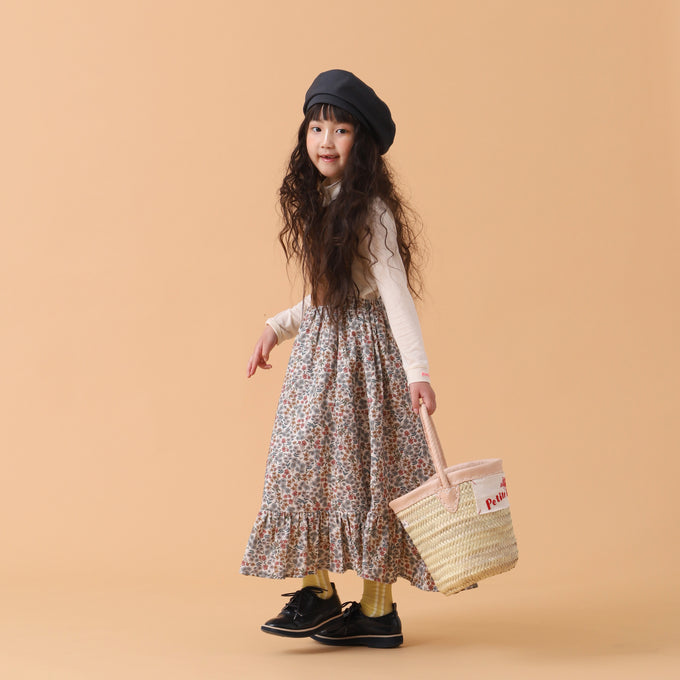 Popelin ポペリン<br>コーデュロイエプロンワンピース フラワー柄<br>Mod.34.2