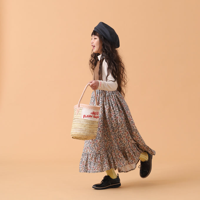 Popelin ポペリン<br>コーデュロイエプロンワンピース フラワー柄<br>Mod.34.2