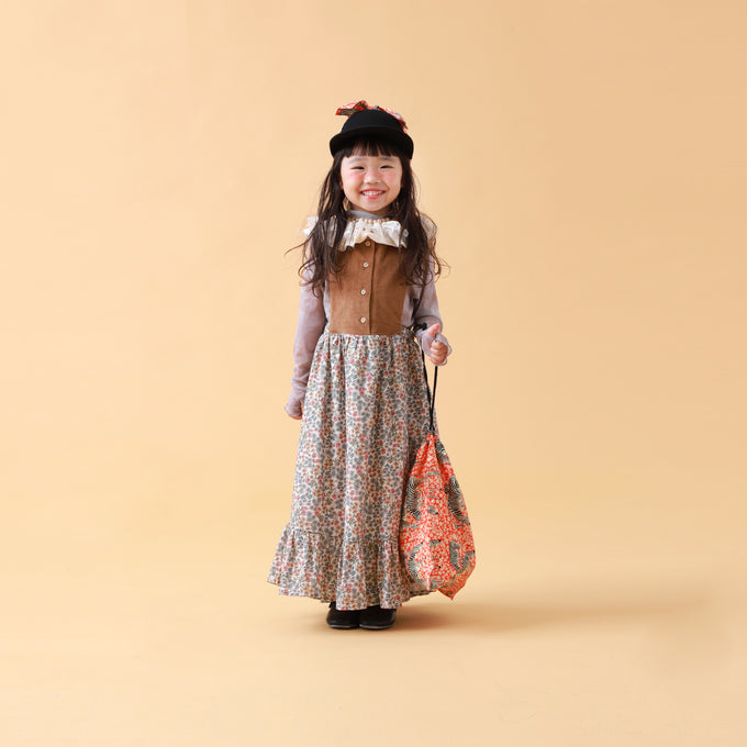 Popelin ポペリン<br>コーデュロイエプロンワンピース フラワー柄<br>Mod.34.2