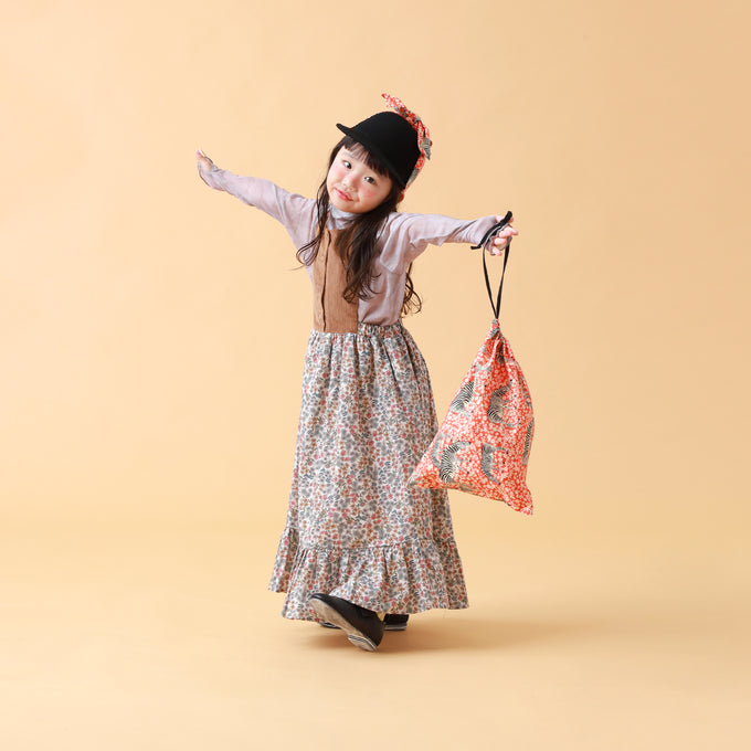 Popelin ポペリン<br>コーデュロイエプロンワンピース フラワー柄<br>Mod.34.2