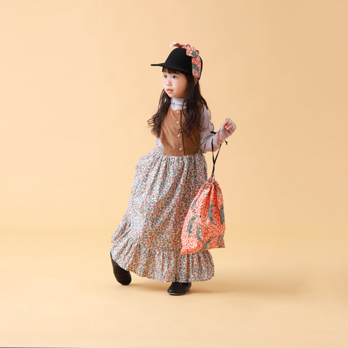 Popelin ポペリン<br>コーデュロイエプロンワンピース フラワー柄<br>Mod.34.2