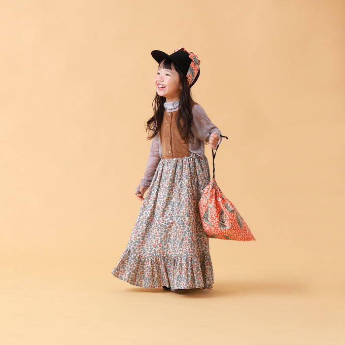 Popelin ポペリン<br>コーデュロイエプロンワンピース フラワー柄<br>Mod.34.2