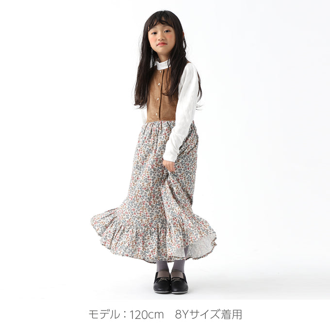 Popelin ポペリン<br>コーデュロイエプロンワンピース フラワー柄<br>Mod.34.2