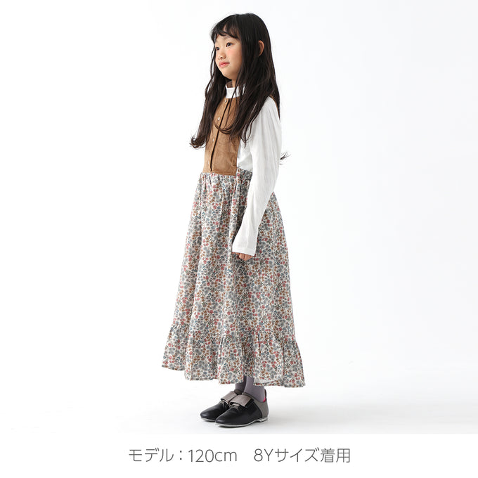 Popelin ポペリン<br>コーデュロイエプロンワンピース フラワー柄<br>Mod.34.2