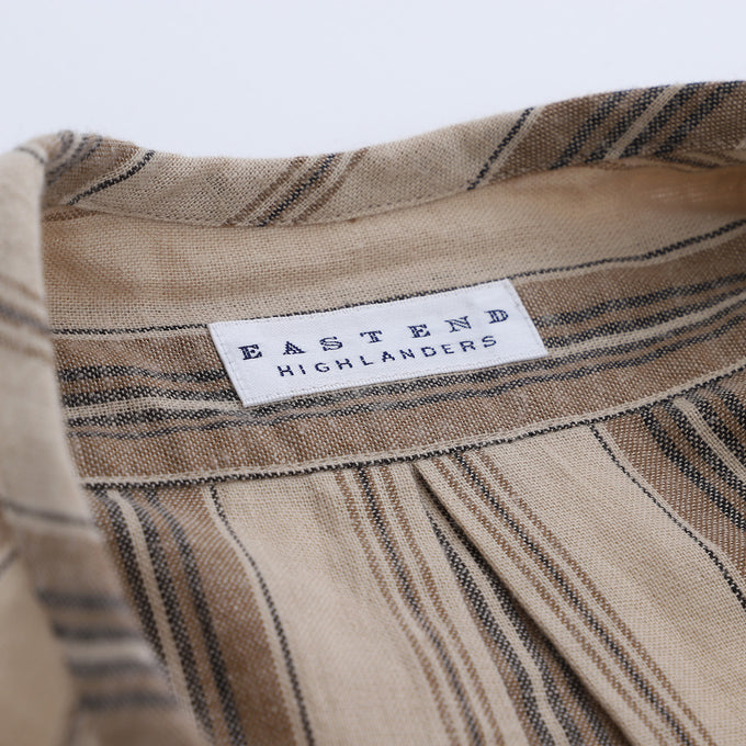EAST END HIGHLANDERS<br>Stripe Collarless Shirt<br>ストライプカラーレスシャツ