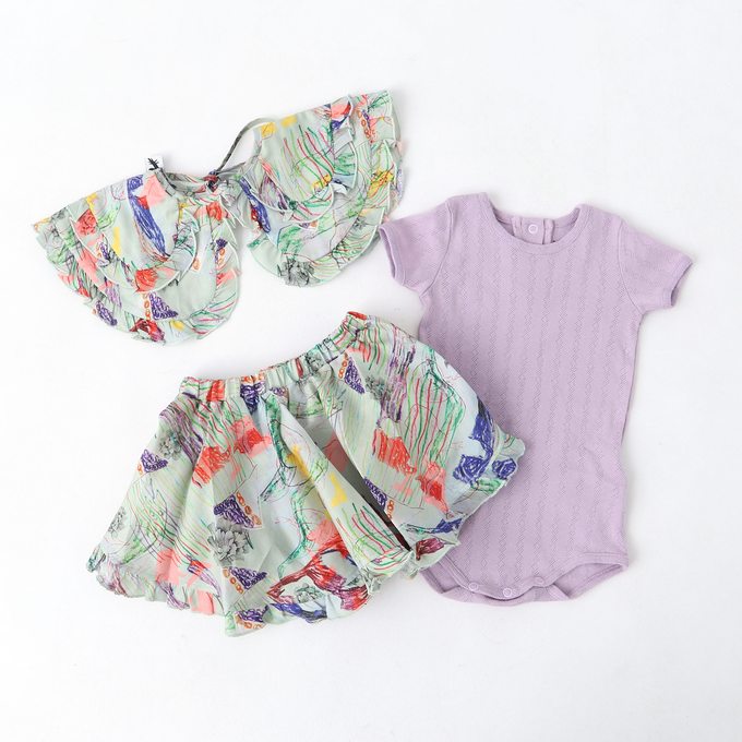 Wolf&Rita ウルフ&リタ<br>WRBSS23SCLM<br>SET CARMINHO + LUISA MENTA ベビーロンパースセット 花柄