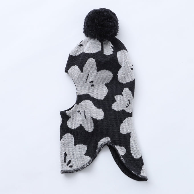 MAINIO マイニオ<br>BLOMMONS JACQUARD BALACLAVA WITH POMPOM<br>フラワー柄バラクラバ