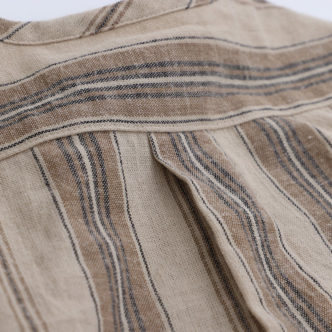 EAST END HIGHLANDERS<br>Stripe Collarless Shirt<br>ストライプカラーレスシャツ