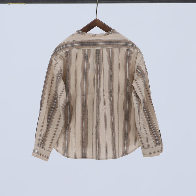 EAST END HIGHLANDERS<br>Stripe Collarless Shirt<br>ストライプカラーレスシャツ