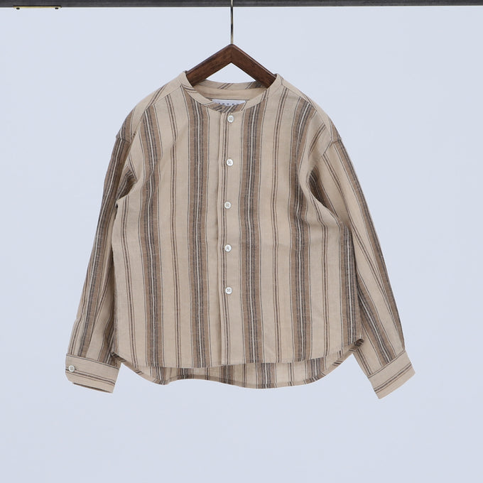 EAST END HIGHLANDERS<br>Stripe Collarless Shirt<br>ストライプカラーレスシャツ