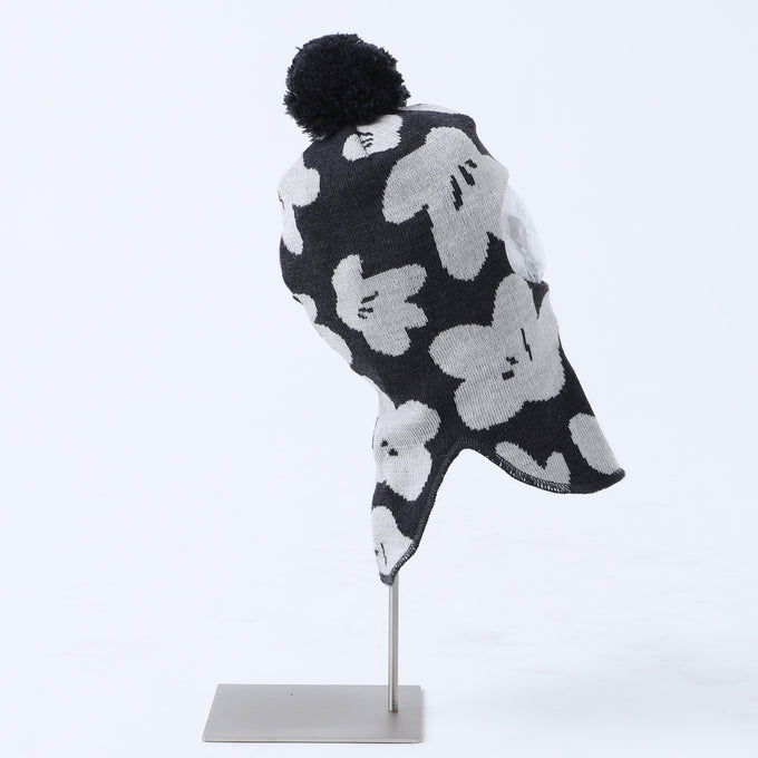MAINIO マイニオ<br>BLOMMONS JACQUARD BALACLAVA WITH POMPOM<br>フラワー柄バラクラバ