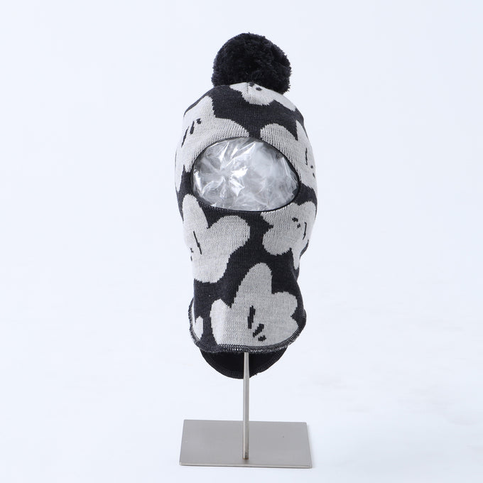 MAINIO マイニオ<br>BLOMMONS JACQUARD BALACLAVA WITH POMPOM<br>フラワー柄バラクラバ