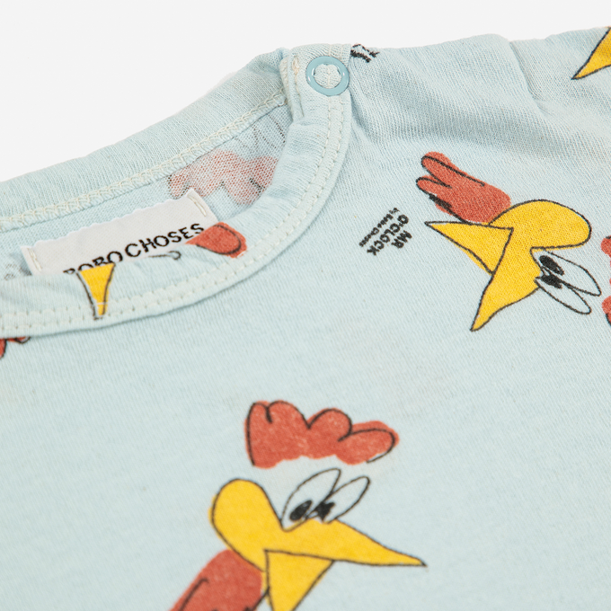 〈残り12-18Mのみ〉BOBOCHOSES ボボショーズ<br>222AB008<br>Mr o'clock all over long sleeve T-shirt<br>BABYニワトリロンTEE