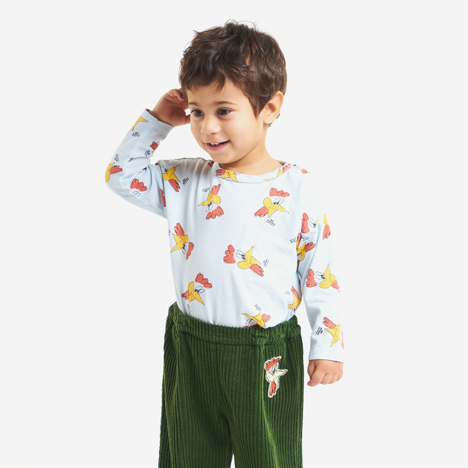 〈残り12-18Mのみ〉BOBOCHOSES ボボショーズ<br>222AB008<br>Mr o'clock all over long sleeve T-shirt<br>BABYニワトリロンTEE