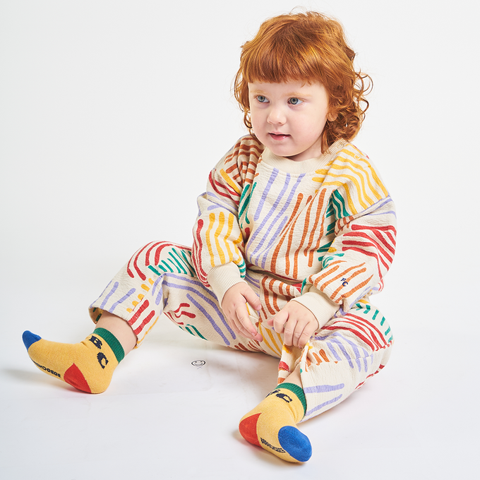 〈残り12-18Mのみ〉BOBOCHOSES ボボショーズ<br>222AB056<br>Crazy lines all over jogging pants<br>BABY総柄パンツ