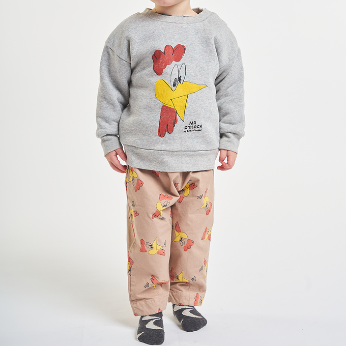 BOBOCHOSES ボボショーズ<br>22AB065<br>Mr o'clock all over baggy pants<br>BABYニワトリ総柄パンツ