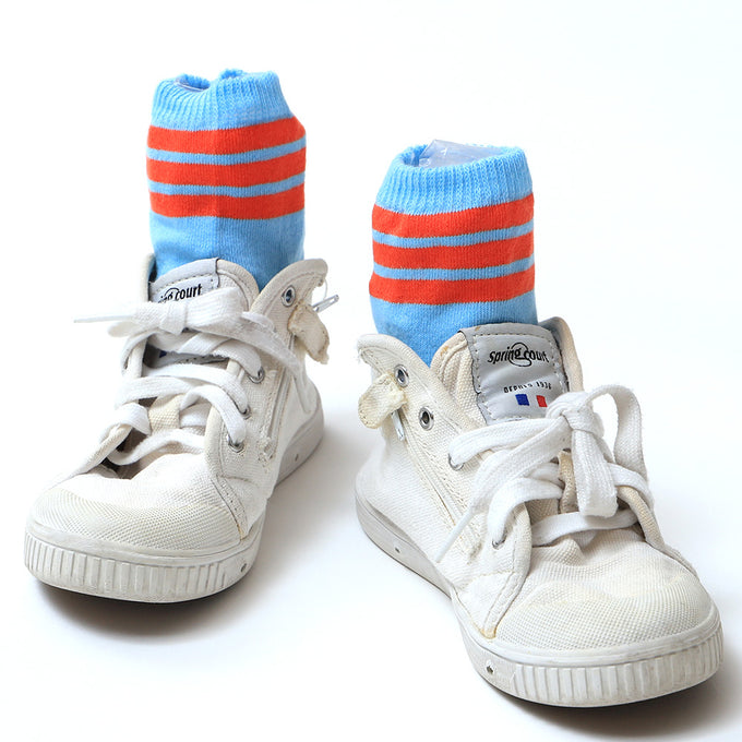 〈残り14-16cmのみ〉piupiuchick <br>socks blue w/ garnet stripes<br>ストライプソックス
