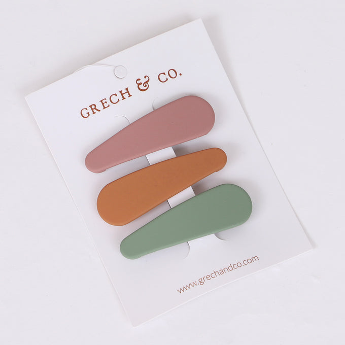 Grech &co.<br>Matte Snap Set of 3 burlwood, spice, fern<br>ヘアクリップ3点セット