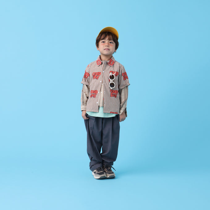 EAST END HIGHLANDERS<br>Stripe Collarless Shirt<br>ストライプカラーレスシャツ