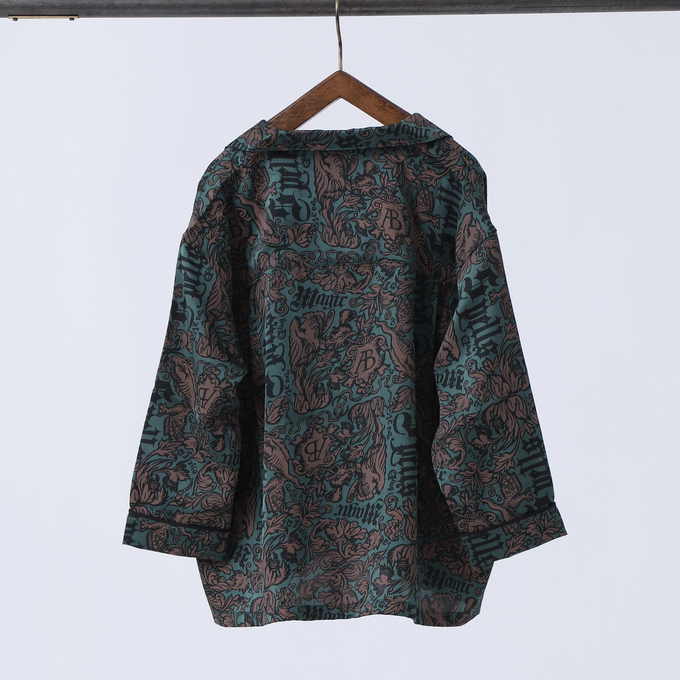 eLfinFolk <br>エルフィンフォルク<br>Magic Spell print Vintage Satin Shirt<br>elf-242F06/F07