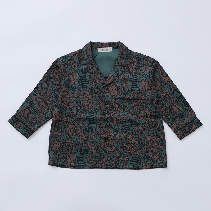 eLfinFolk <br>エルフィンフォルク<br>Magic Spell print Vintage Satin Shirt<br>elf-242F06/F07