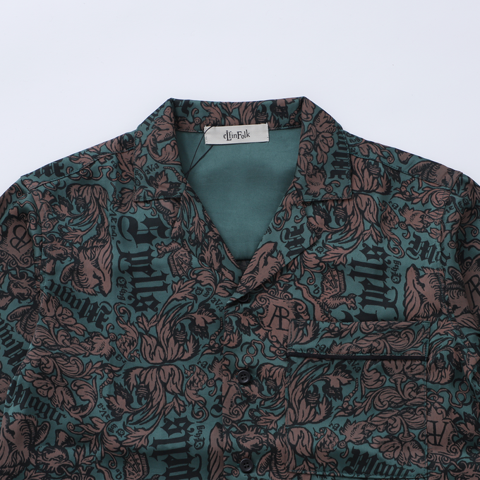 eLfinFolk <br>エルフィンフォルク<br>Magic Spell print Vintage Satin Shirt<br>elf-242F06/F07