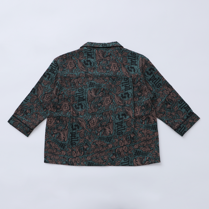 eLfinFolk <br>エルフィンフォルク<br>Magic Spell print Vintage Satin Shirt<br>elf-242F06/F07