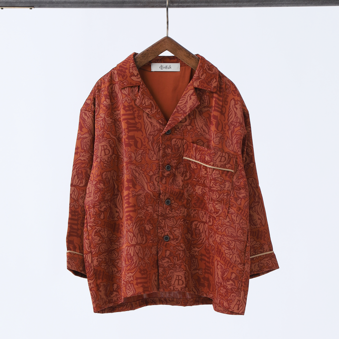 eLfinFolk <br>エルフィンフォルク<br>Magic Spell print Vintage Satin Shirt<br>elf-242F06/F07