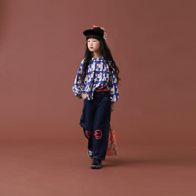 BOBOCHOSES<br>ボボショセス<br>Fairy Dog all over ranglan sleeve woven blouse<br>B224AC029