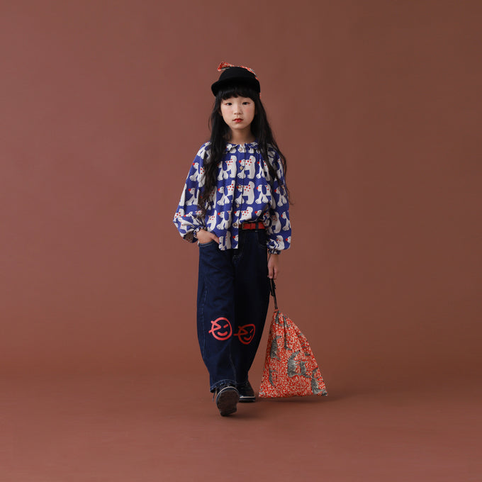 BOBOCHOSES<br>ボボショセス<br>Fairy Dog all over ranglan sleeve woven blouse<br>B224AC029