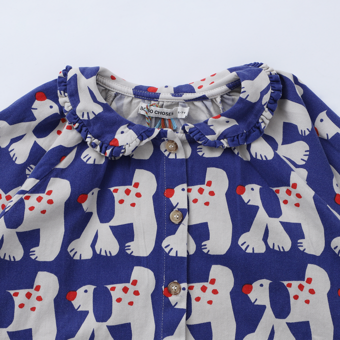 BOBOCHOSES<br>ボボショセス<br>Fairy Dog all over ranglan sleeve woven blouse<br>B224AC029