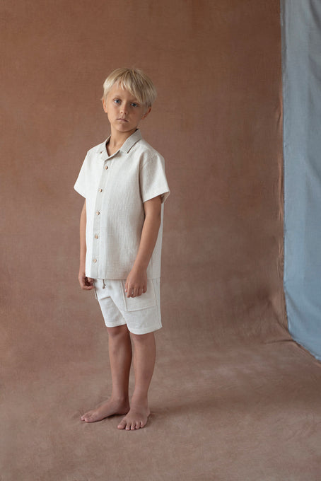 Popelin ポペリン <br>Sand waffle fabric jogger Bermuda shorts<br>Mod.33.1