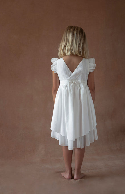 Popelin ポペリン<br>White short dress with crossover front<br>Mod.45.1