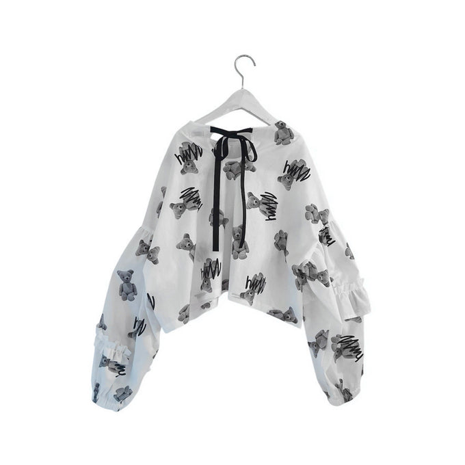 frankygrow<br>フランキーグロウ<br>GRAFFITIED BEAR FRILL SLEEVES PO<br>25FWSH-090