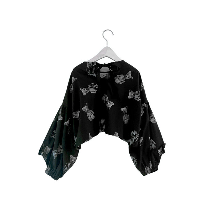 frankygrow<br>フランキーグロウ<br>GRAFFITIED BEAR FRILL SLEEVES PO<br>25FWSH-090