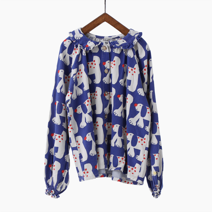 BOBOCHOSES<br>ボボショセス<br>Fairy Dog all over ranglan sleeve woven blouse<br>B224AC029