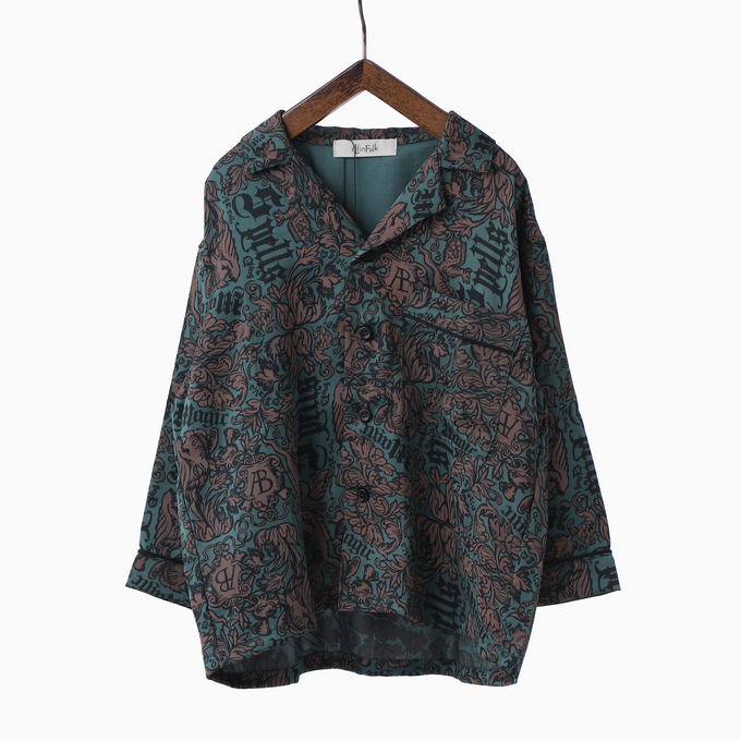 eLfinFolk <br>エルフィンフォルク<br>Magic Spell print Vintage Satin Shirt<br>elf-242F06/F07