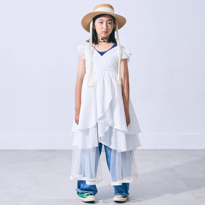 〈残り10Yのみ〉Popelin ポペリン<br>White short dress with crossover front<br>Mod.45.1