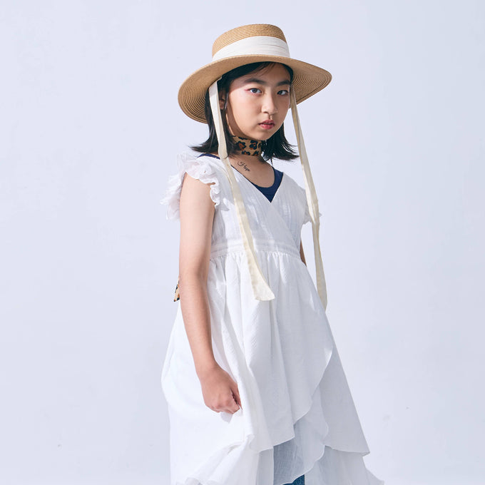 〈残り10Yのみ〉Popelin ポペリン<br>White short dress with crossover front<br>Mod.45.1