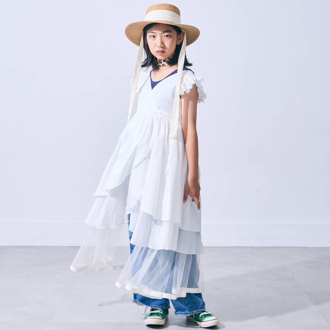 〈残り10Yのみ〉Popelin ポペリン<br>White short dress with crossover front<br>Mod.45.1