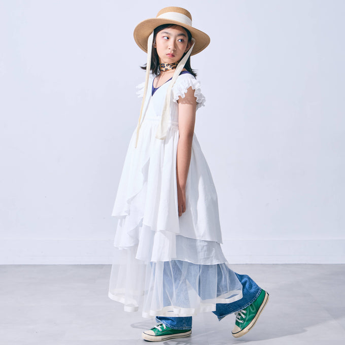 〈残り10Yのみ〉Popelin ポペリン<br>White short dress with crossover front<br>Mod.45.1