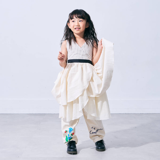 Popelin ポペリン<br>Black striped short dress with crossover front<br>Mod.45.3