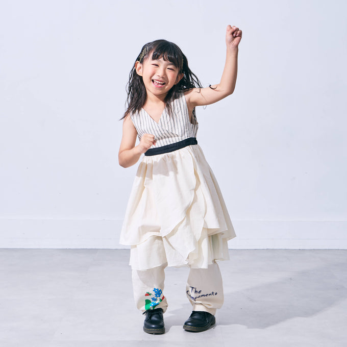 Popelin ポペリン<br>Black striped short dress with crossover front<br>Mod.45.3