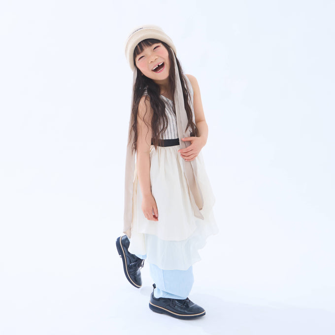 Popelin ポペリン<br>Black striped short dress with crossover front<br>Mod.45.3