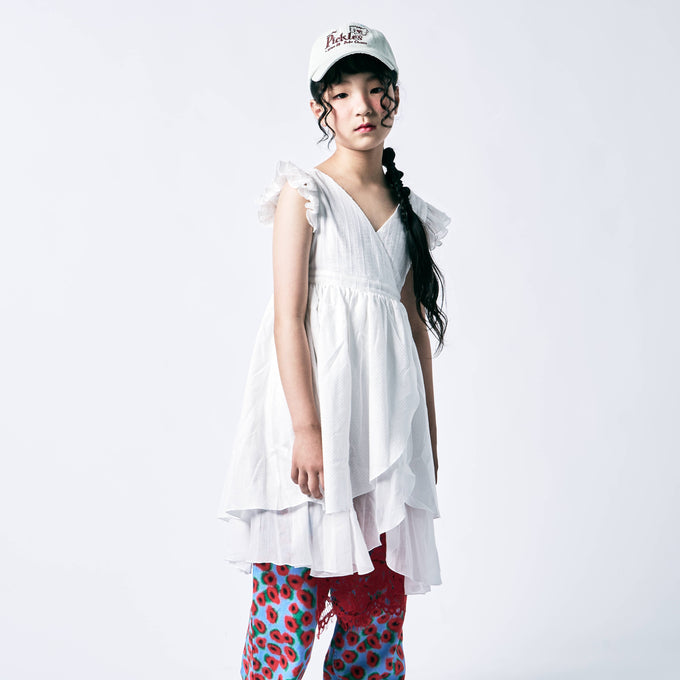 〈残り10Yのみ〉Popelin ポペリン<br>White short dress with crossover front<br>Mod.45.1